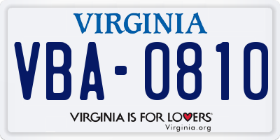 VA license plate VBA0810