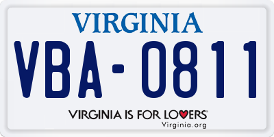 VA license plate VBA0811