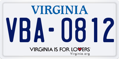 VA license plate VBA0812