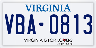 VA license plate VBA0813