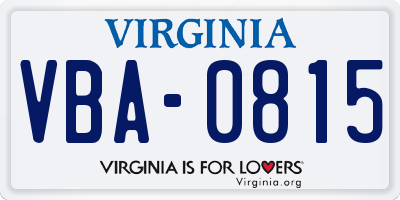 VA license plate VBA0815
