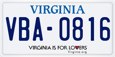 VA license plate VBA0816