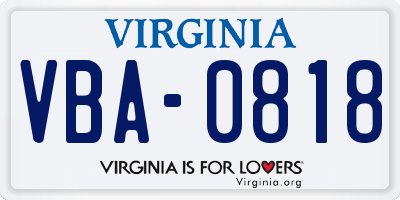VA license plate VBA0818