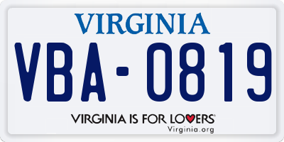 VA license plate VBA0819