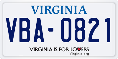 VA license plate VBA0821
