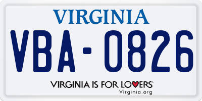 VA license plate VBA0826