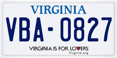 VA license plate VBA0827