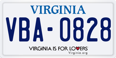 VA license plate VBA0828
