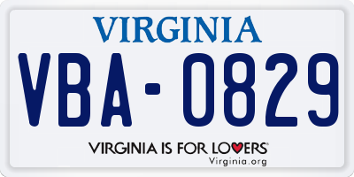 VA license plate VBA0829
