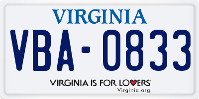 VA license plate VBA0833
