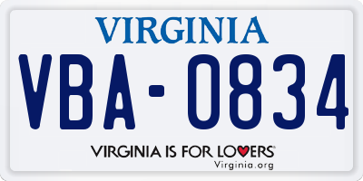 VA license plate VBA0834