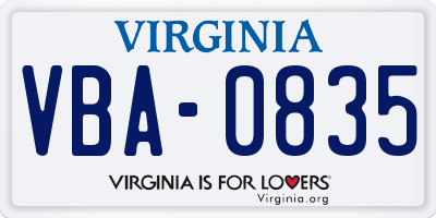 VA license plate VBA0835