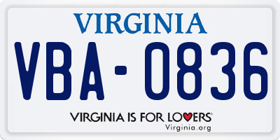 VA license plate VBA0836