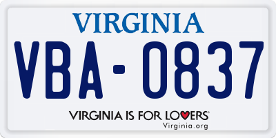 VA license plate VBA0837