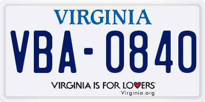 VA license plate VBA0840