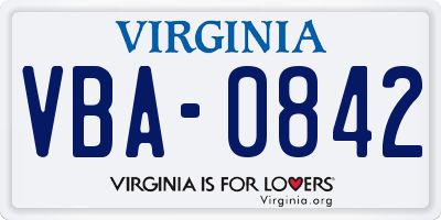 VA license plate VBA0842