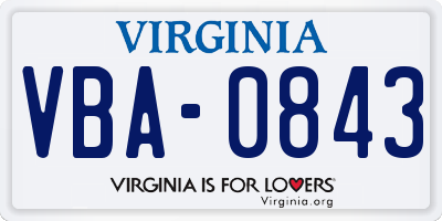 VA license plate VBA0843
