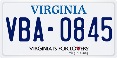 VA license plate VBA0845