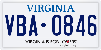 VA license plate VBA0846