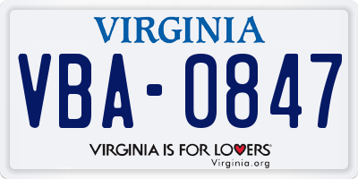 VA license plate VBA0847