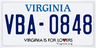VA license plate VBA0848
