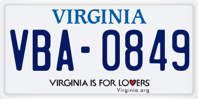 VA license plate VBA0849