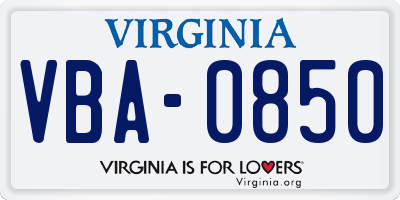 VA license plate VBA0850