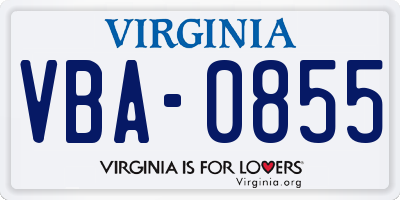 VA license plate VBA0855
