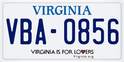 VA license plate VBA0856