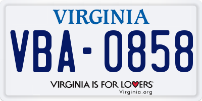 VA license plate VBA0858