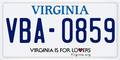 VA license plate VBA0859