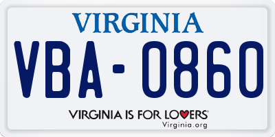 VA license plate VBA0860