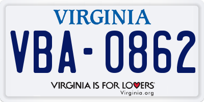 VA license plate VBA0862