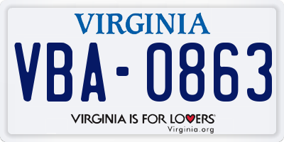 VA license plate VBA0863