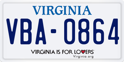 VA license plate VBA0864