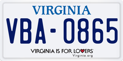 VA license plate VBA0865