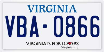 VA license plate VBA0866