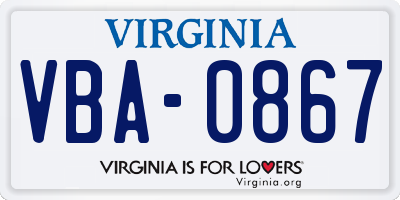 VA license plate VBA0867