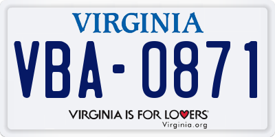 VA license plate VBA0871