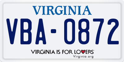 VA license plate VBA0872
