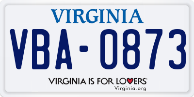 VA license plate VBA0873