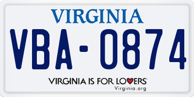 VA license plate VBA0874