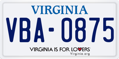 VA license plate VBA0875