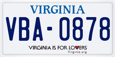 VA license plate VBA0878