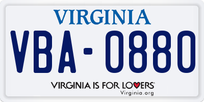 VA license plate VBA0880