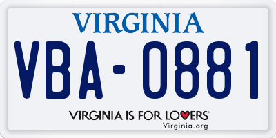 VA license plate VBA0881