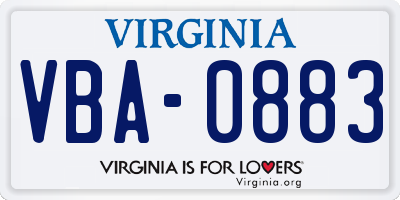 VA license plate VBA0883