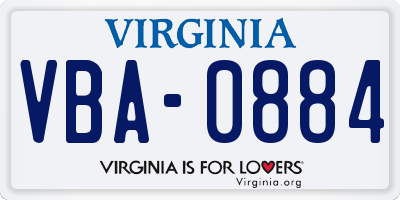 VA license plate VBA0884