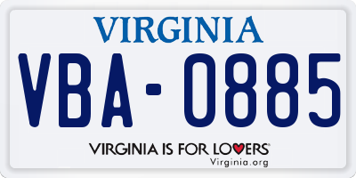 VA license plate VBA0885