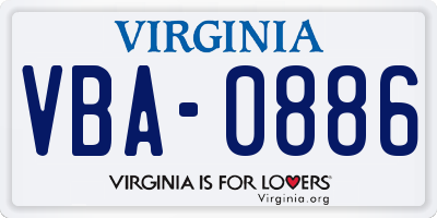 VA license plate VBA0886